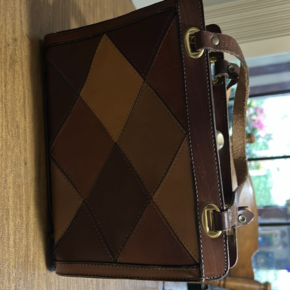 Leather vintage clutch handbag patchwork - Picture 3 of 10